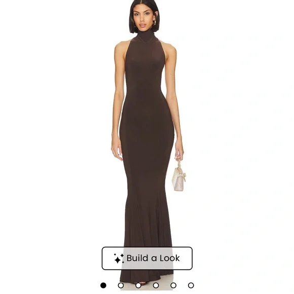Norma Kamali - Halter Turtle Fishtail Gown in Chocolate - Picture 2 of 3